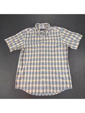 Patagonia Mens Fezzman Short Sleeve Button Up Shirt Sz Med Plaid Organic Cotton